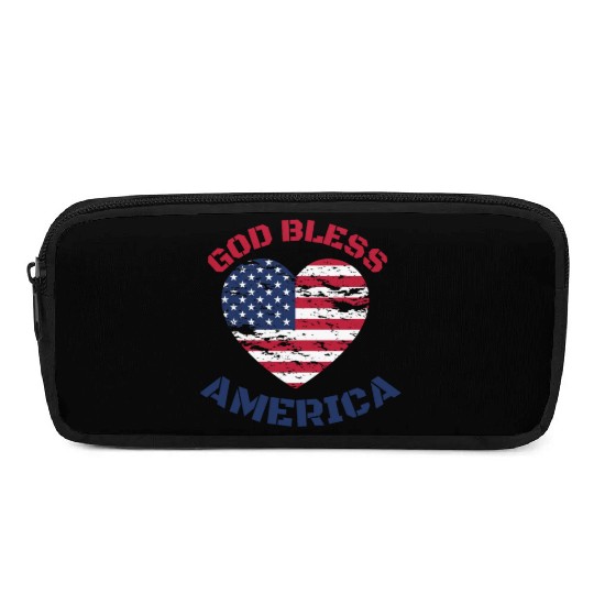 God Bless America, Heart Flag Shape. Pencil Cases