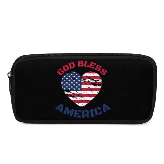 God Bless America, Heart Flag Shape. Pencil Cases