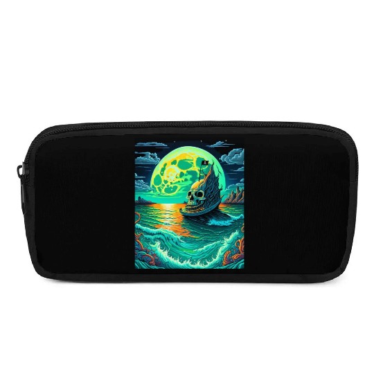 Pirate Ship With A Skull At Full Moon Pencil Cases