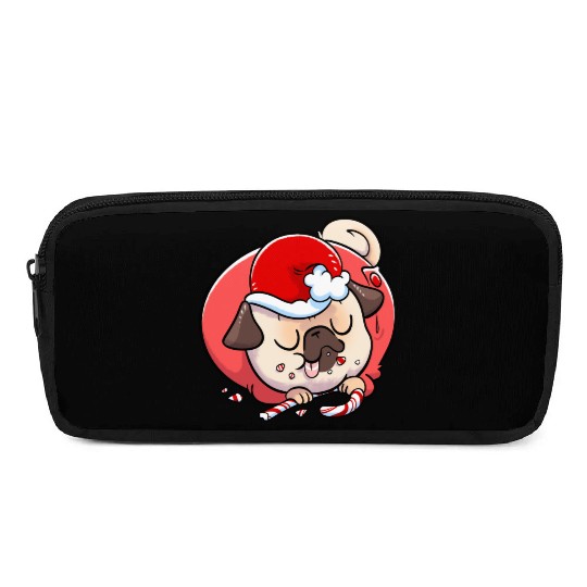Pug Elf Candy Cane Pencil Cases