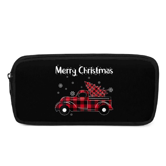 Merry Tree Wagon Buffalo Plaid Truck Pencil Cases