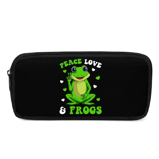 Peace Love Frogs Lover Frog Kids Girls Women Pencil Cases