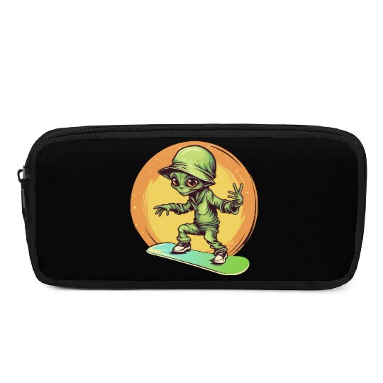 Alien on a Space Skateboard at Sunset Pencil Cases
