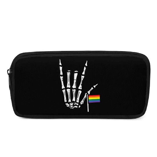 Gay Flag I Love You Hand Skeleton Rainbow Pride Pencil Cases