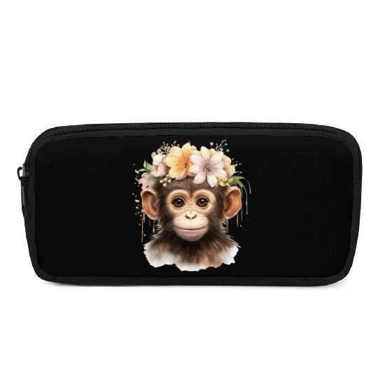 Monkey Chimpanzee Jungle Animal Boho Floral Ape Pencil Cases