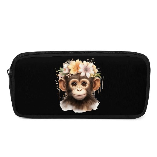 Monkey Chimpanzee Jungle Animal Boho Floral Ape Pencil Cases