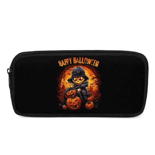 Halloween Pumpkin Riding Motorcycle Rider Pencil Cases