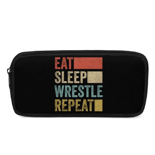 Retro 70s 80s Eat Sleep Wrestle Gear Vintage Pencil Cases