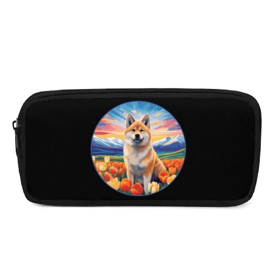 Akita Inu Flower Garden Cute Colorful Puppy Dog Pencil Cases