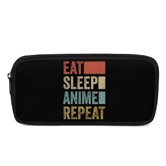 Vintage Retro Eat Sleep Anime Repeat Gift Funny Pencil Cases