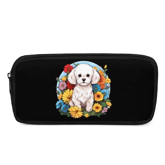 Bichon Frise Floral Flower Cute Colorful Puppy Dog Pencil Cases