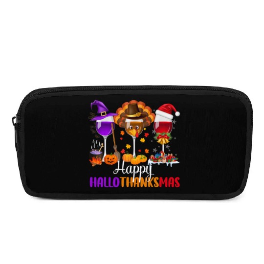 Happy Hallothanksmas Wine Glasses Drinking Lover Pencil Cases