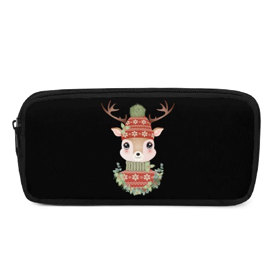 cute deer with sweater and Christmas wreath Pencil Cases
