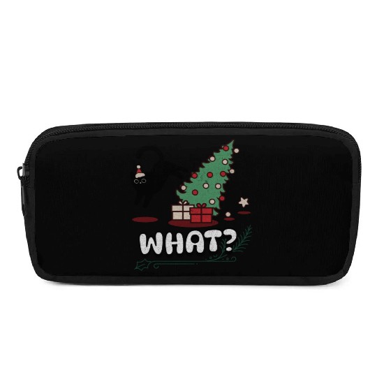 Cat Lover Gift Cat Pushing Christmas Tree Pencil Cases
