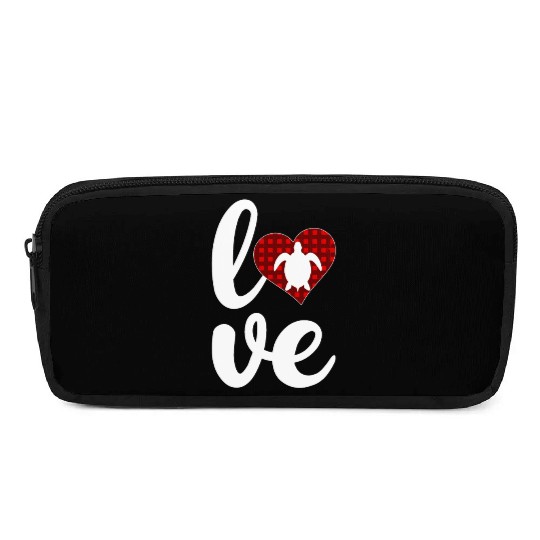 Sea Turtle Lover Buffalo Plaid Love Turtle Pencil Cases