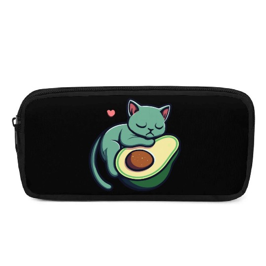 Green Cat Sleeping On An Avocado With Heart Pencil Cases