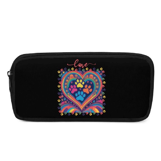 Rainbow Heart Love paw prints Pencil Cases