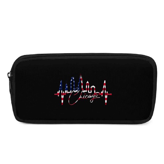 Chicago Skyline Heartbeat USA Heart I Love Chicago Pencil Cases