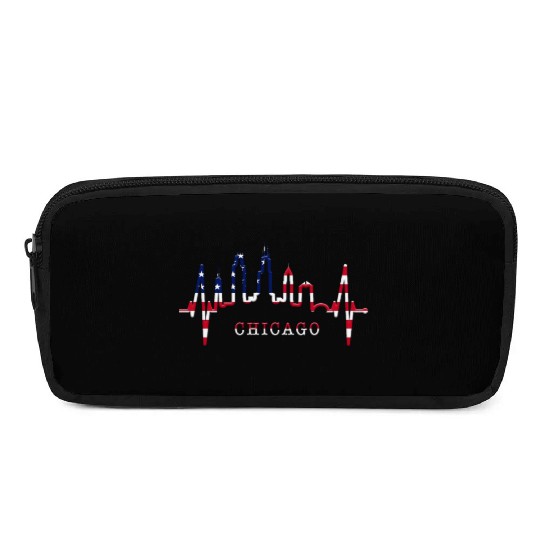 Chicago Skyline Heartbeat USA Heart I Love Chicago Pencil Cases