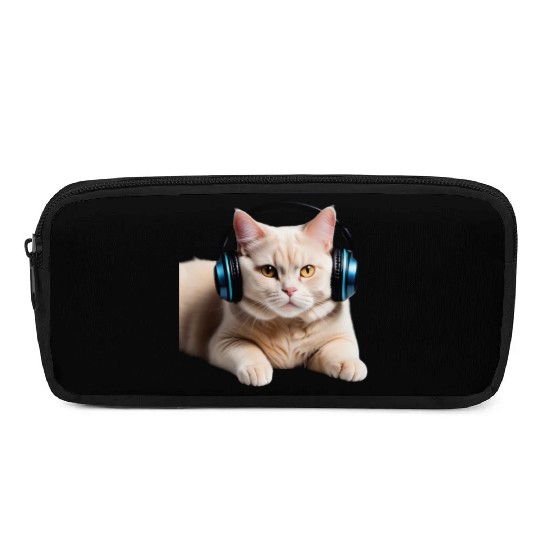Music Lover Cat V II on Unisex Poly Cotton Pencil Cases