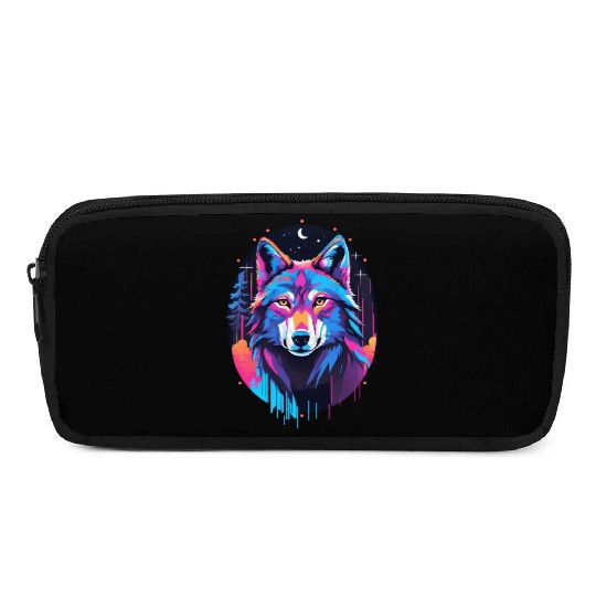 Eerie Blacklight Wolf Pencil Cases - Neon Colors