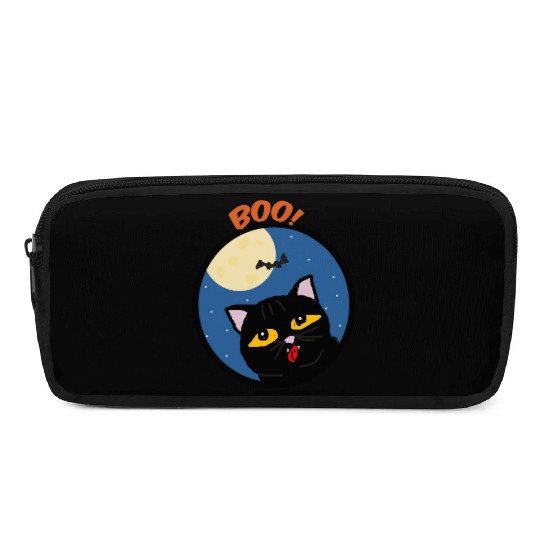 Boo cat in the moon light with a bat Halloween Pencil Cases
