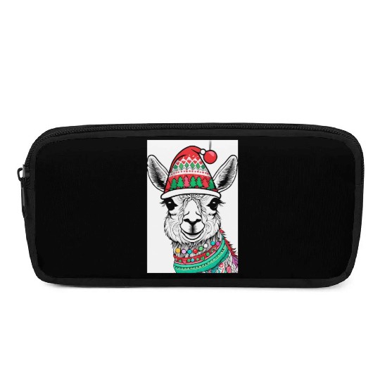 Cute Llama with Christmas Hat Pencil Cases