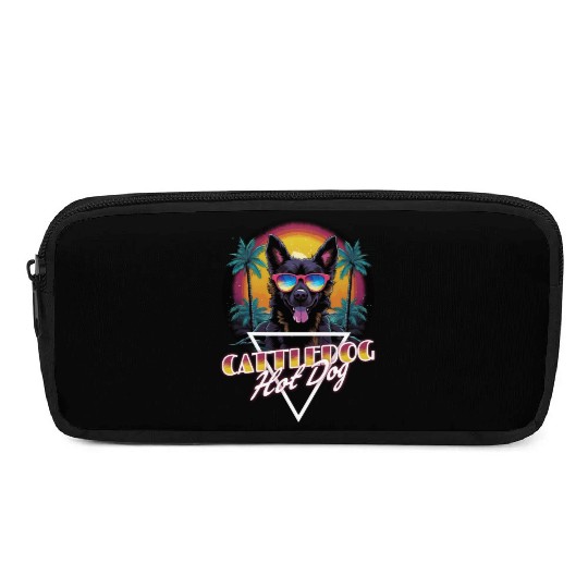 Retro Wave Cattledog Hot Dog Pencil Cases