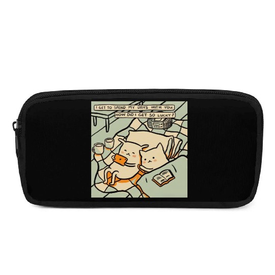 Lucky Cat Couple Lover Funny Kitty Motivation Love Pencil Cases
