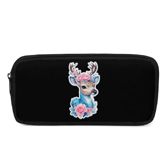 cute deer blue blossom pink rose Pencil Cases