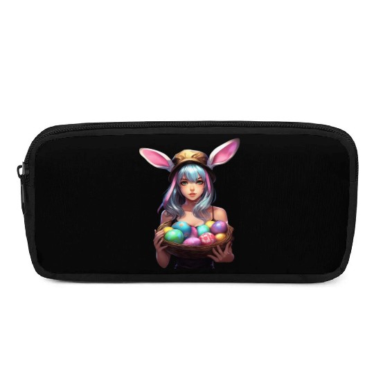 Easter Day Anime Girl Bunny Ear Easter Egg Hunt Pencil Cases
