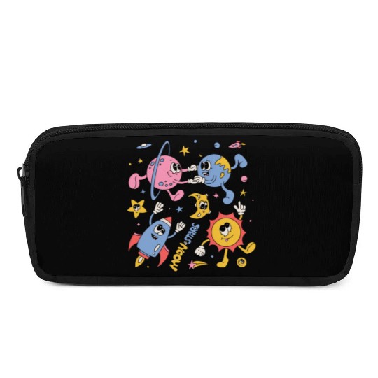 Solar System Planets Moon Sun Saturn Cute Groovy Pencil Cases
