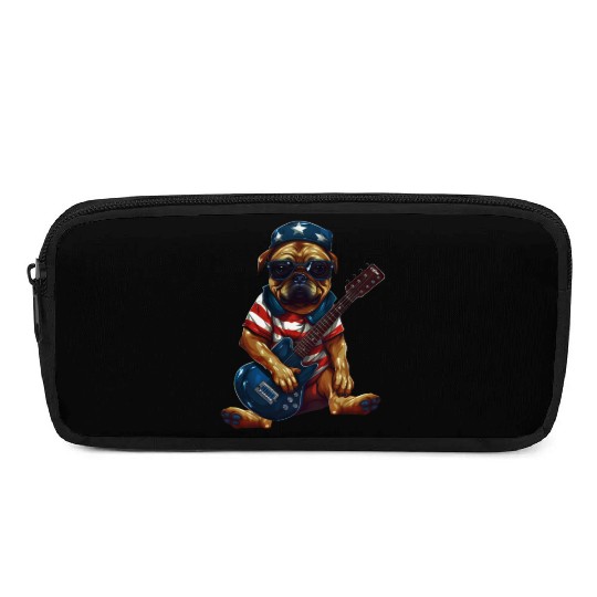 Rocking Pug Guitarist with US Flag – Animal Music Pencil Cases
