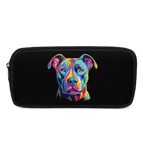 Watercolor Colorful American Pit Bull Terrier Pencil Cases