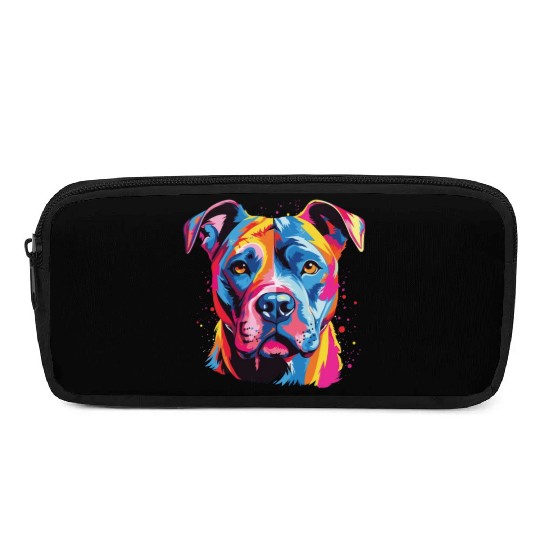 Watercolor Colorful American Pit Bull Terrier Pencil Cases