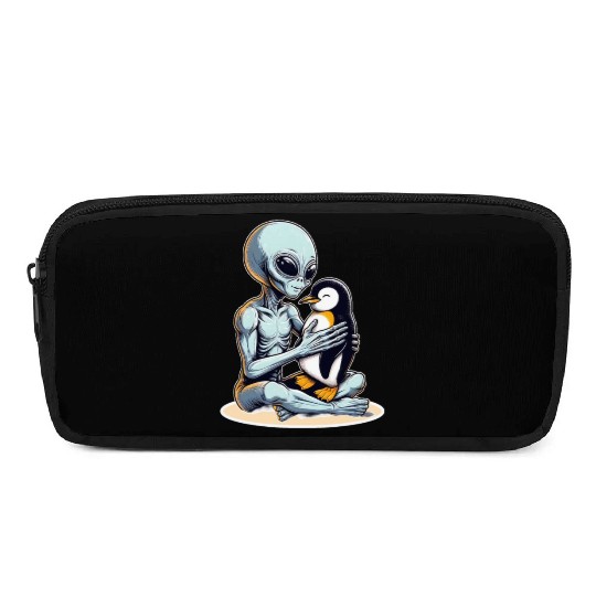 Alien Embracing Penguin Pencil Cases