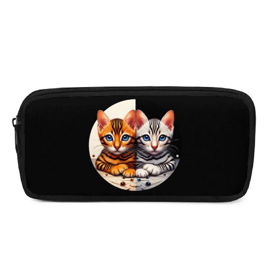 Bengal Kittens Black White Background Pencil Cases