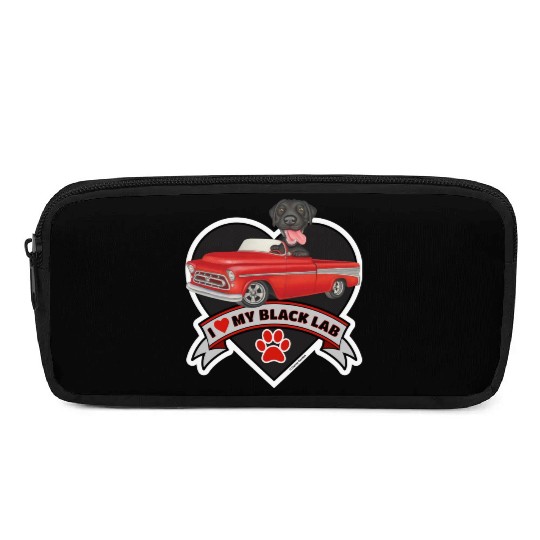 Cute black lab in classic truck inside a heart Pencil Cases