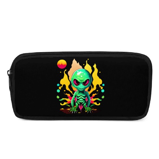 Green Alien Design Pencil Cases