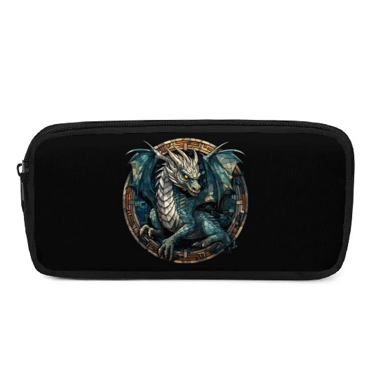 Cerulean Coil: The Stained Glass Dragon Pencil Cases