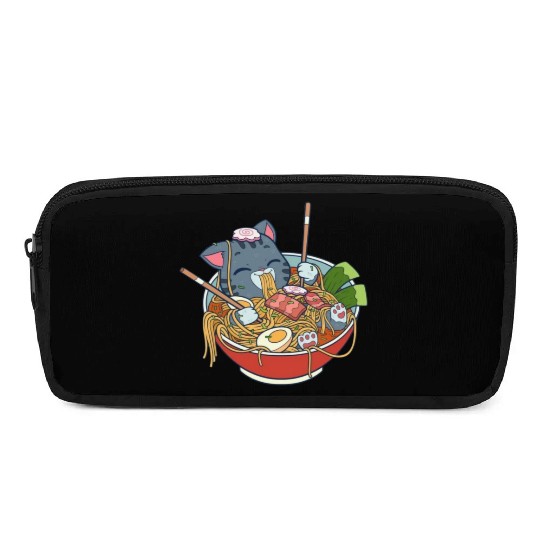 cat eating ramen Pencil Cases