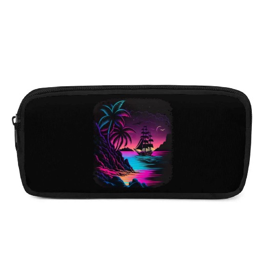 Retro Sunset Sailboat Tropical Beach For a Pencil Cases