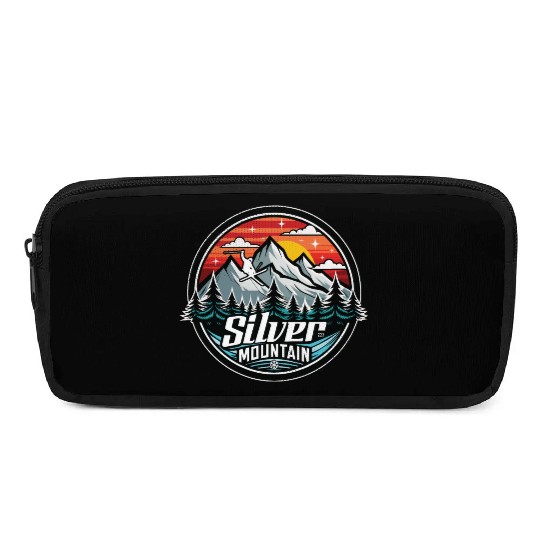 Retro Silver Mountain Ski Pencil Cases