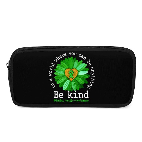 Be Kind Green Ribbon Sunflower Mental Health Pencil Cases