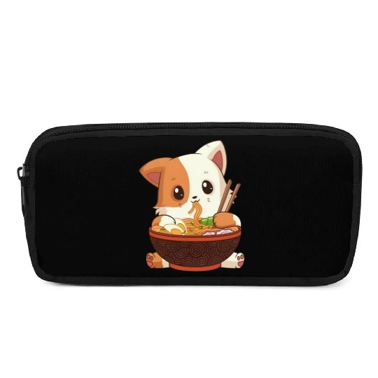 Cute anime cat eating ramen noodles Pencil Cases