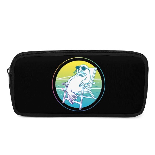 Neon Seal in Beach Chair Pencil Cases