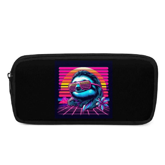 Synthwave Retro 80's Sloth Pencil Cases