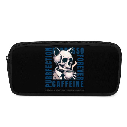 Cat Skull Caffeine Connoisseur - Eternal Coffee Pencil Cases