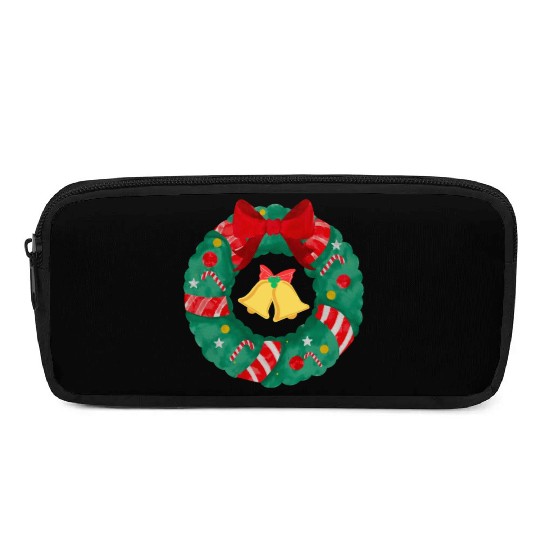 Christmas Wreath with Bells Pencil Cases