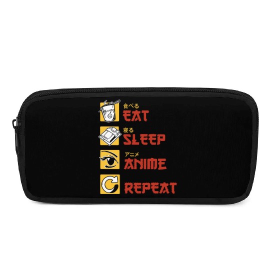 eat sleep anime repeat funny manga Pencil Cases